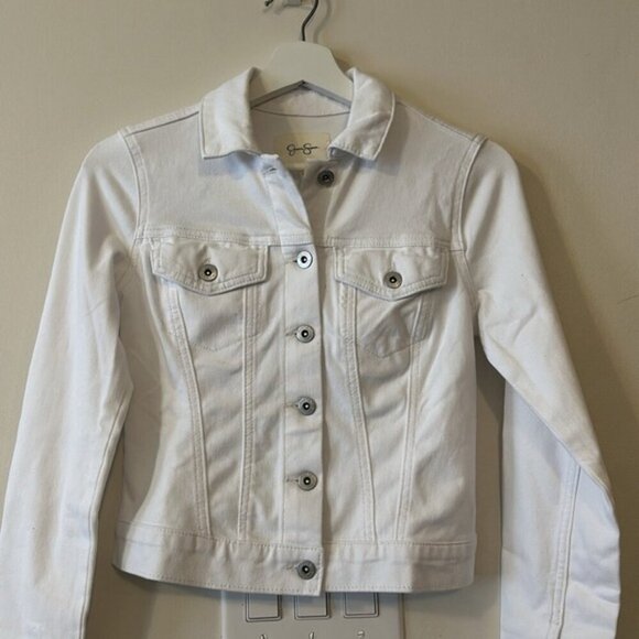 Jessica Simpson Pixie Fitted Tailored Stretch White Denim Jean Jacket - Picture 7 of 9